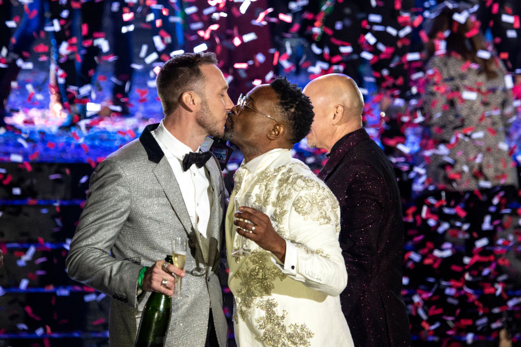 Billy Porter and Adam Porter-Smith celebrate onstage during Dick Clark