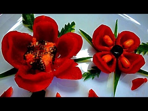 Цветы из перца! Карвинг перца! Flowers of pepper! Carving pepper!