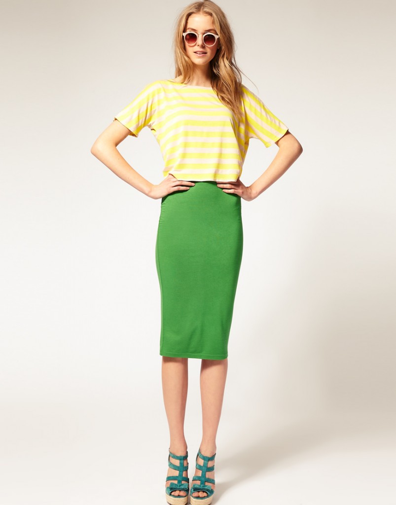 Зеленая юбка карандаш с чем носить летом