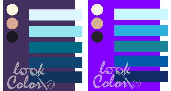 сочетание средне-фиолетового и ярко-фиолетового с синим