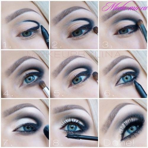 Макияж для голубых глаз и светлых волос на каждый день. Макияж Smokey eyes для голубых глаз и русых волос пошагово фото