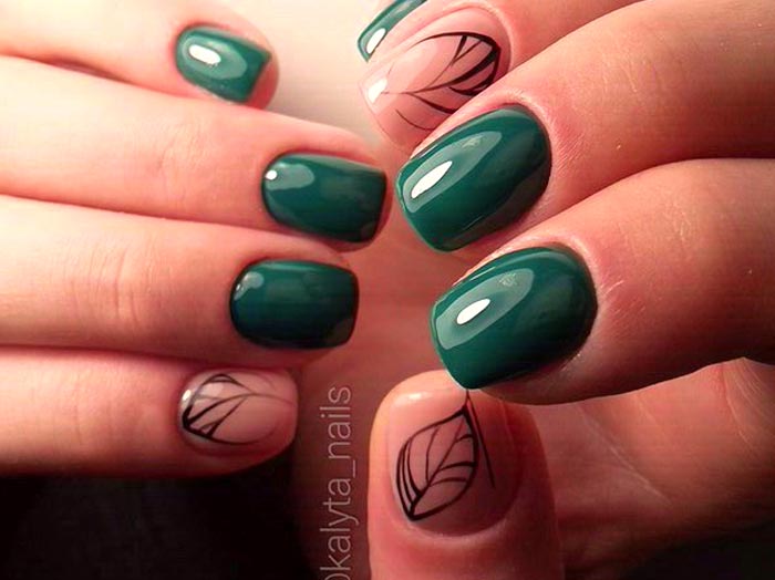 Рисуем листья на ногтях