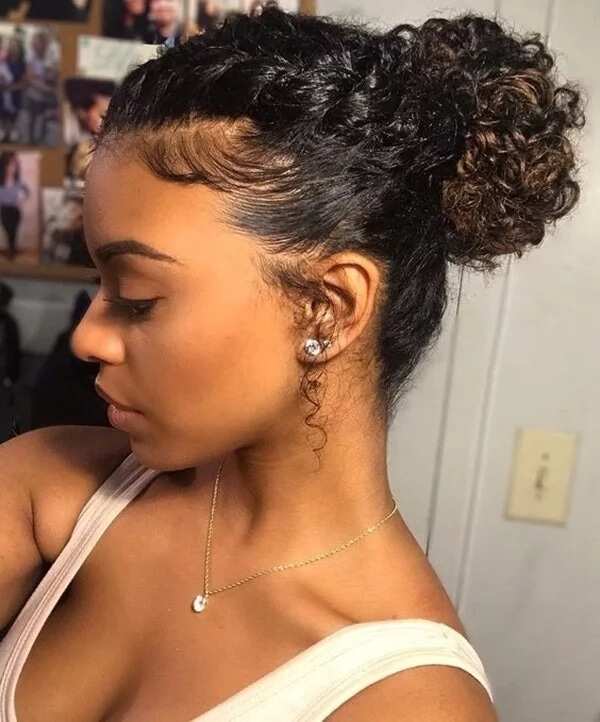 Flat twist bangs bun