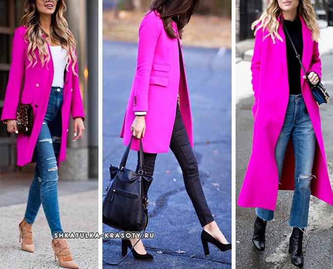 наряды с ярко-розовым пальто