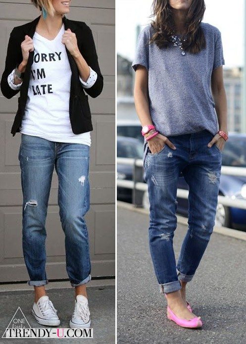 Вот так носить джинсы-бойфренды с футболкой!