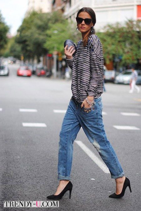 Лук с джинсами-бойфрендами в стиле casual
