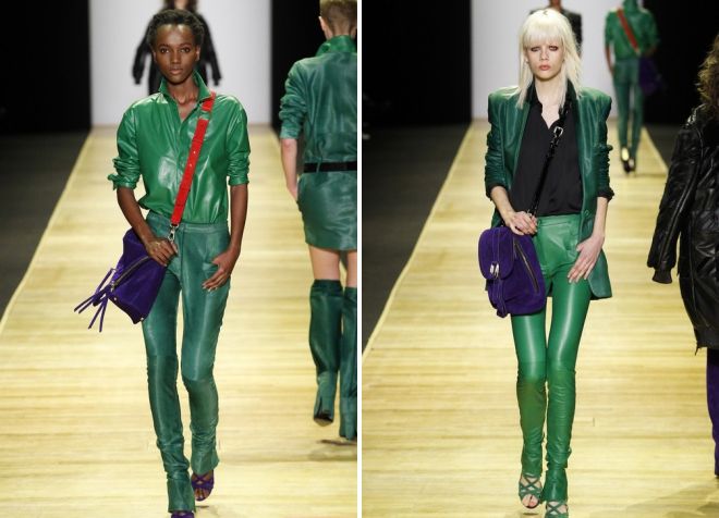 зеленые кожаные брюки