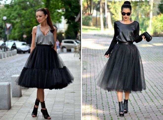 черная юбка из фатина с чем носить