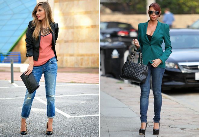 женские джинсы с пиджаком