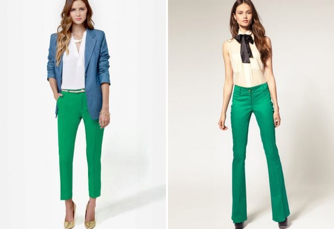 с чем носить зеленые классические брюки