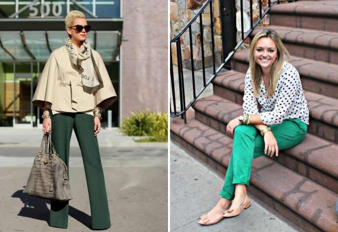 с чем носить женские зеленые брюки