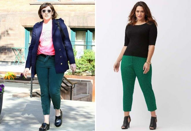 с чем носить зеленые брюки полным женщинам