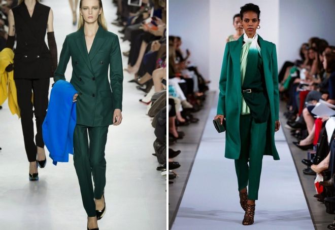 с чем носить женские темно зеленые брюки