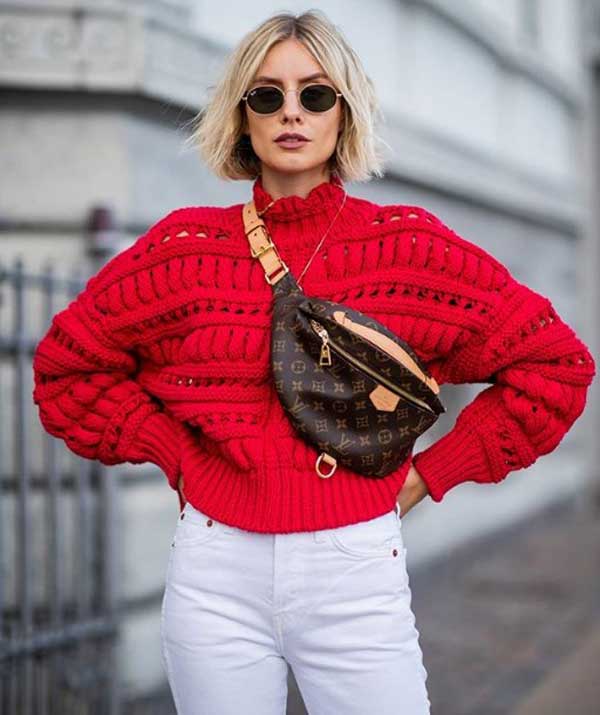Красный модный свитер 2019