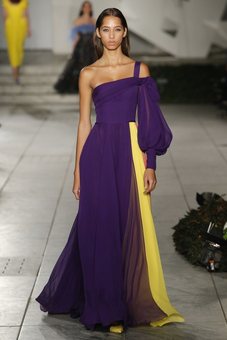Желто-фиолетовое платье Carolina Herrera
