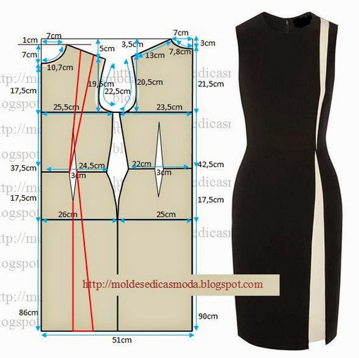 Чертеж выкройки платья-футляр для 40 размера 