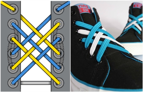 Шнуровка-паутинка подходит для ярких кроссовок с контрастными шнурками.