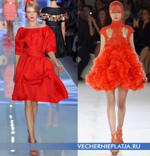 Короткие пышные платья оранжевого цвета от Christian Dior и Alexander McQueen