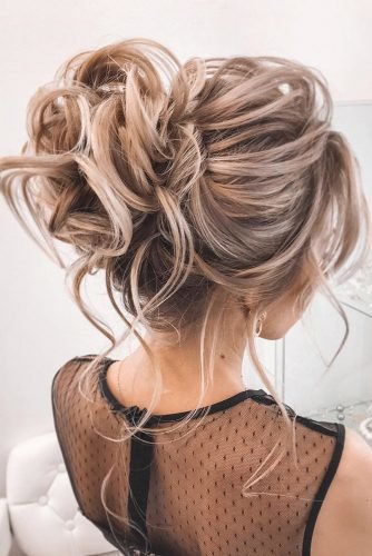 elegant wedding hairstyles high updo with loose curls on blonde hair tatistylespb